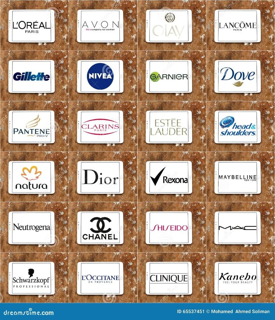 Authentic beauty cosmetics brand logos collection